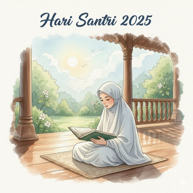 Ilustrasi poster Hari Santri 2025 (Seluruh gambar yang disajikan dalam artikel ini bukanlah visual asli, melainkan kreasi visual yang sepenuhnya dihasilkan oleh kecerdasan buatan Gemini AI).