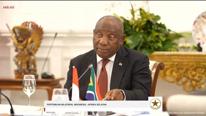 Presiden Afrika Selatan (Afsel) Matamela Cryil Ramaphosa bertemu Presiden Prabowo Subianto di Istana Negara, Jakarta, Rabu (22/10/2025).