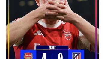 Dengan kemenangan 4-0 atas Atletico, Arsenal membukukan 3 kemenangan dalam 3 laga di Liga Champions. Foto: X.com