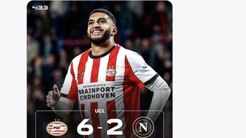 PSV tanpa diduga menghancurkan Napoli dengan skor telak. Foto: X.com