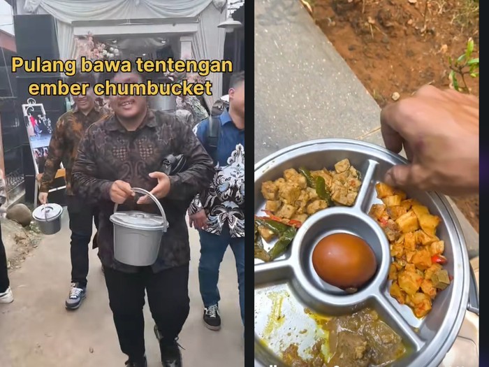 Nikahan Viral Pengantin di Tegal, Jawa Tengah ini memberikan buah tangan yang unik berupa ember untuk tamu undangan. Unggahan tersebut langsung viral dan menjadi sorotan warganet.