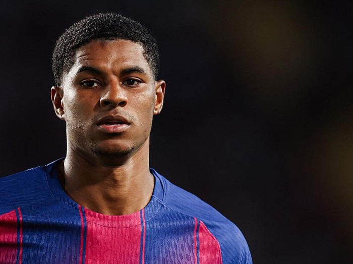 BARCELONA, SPAIN - OCTOBER 21: Marcus Rashford of FC Barcelona looks on during the UEFA Champions League 2025/26 League Phase MD3 match between FC Barcelona and Olympiacos FC at Estadi Olimpic Lluis Companys on October 21, 2025 in Barcelona, Spain. (Photo by Judit Cartiel/Getty Images)