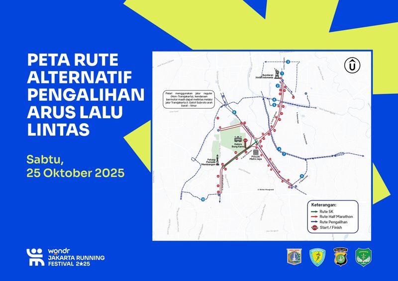 Peta jalur alternatif imbas penutupan jalan di Jakarta pada 25-26 Oktober 2025