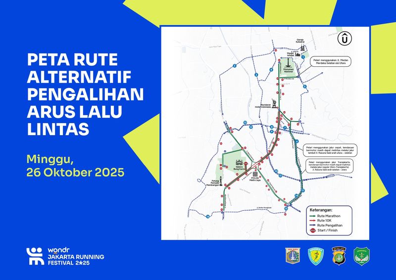 Peta jalur alternatif imbas penutupan jalan di Jakarta pada 25-26 Oktober 2025