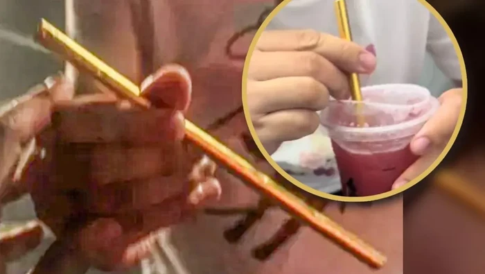 Sedotan emas untuk minum milk tea Sedotan Emas Rp 217 Juta Hilang Saat Minum Milk Tea, Polisi Turun Tangan.