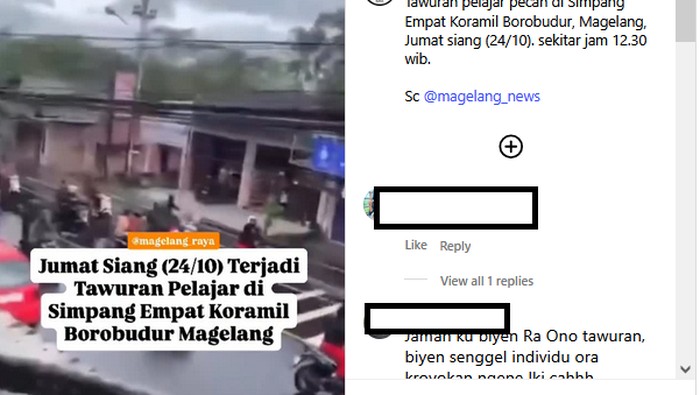 Video tawuran pelajar di Borobudur, Magelang, Jumat (24/10/2025).