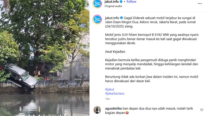 Apes! Detik-detik Ford Everest Nyemplung ke Kali saat Diderek