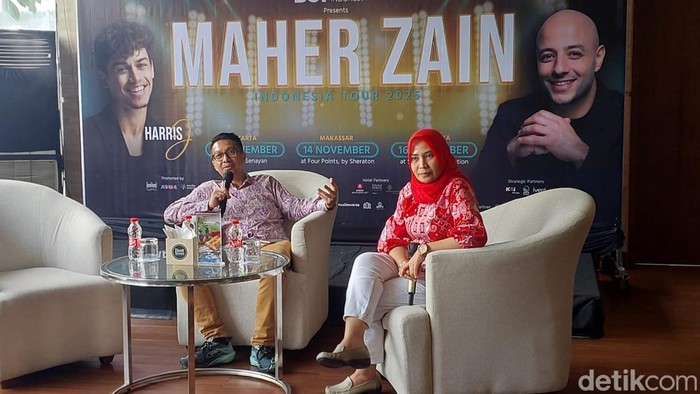 Konferensi Pers Konser Maher Zain CEO Rajamice sekaligus promotor konser Meher Zain, Panca R Sarungu saat konferensi pers konser Maher Zain bertajuk