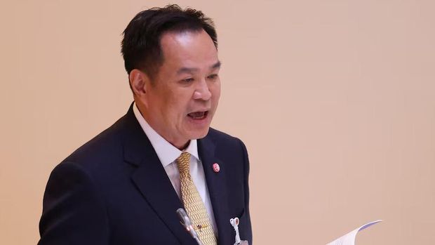 PM Thailand Anutin Charnvirakul Thailand's Prime Minister Anutin Charnvirakul delivers the policy statements of the Council of Ministers to the parliament, at the parliament house, in Bangkok, Thailand, September 29, 2025. REUTERS/Chalinee Thirasupa