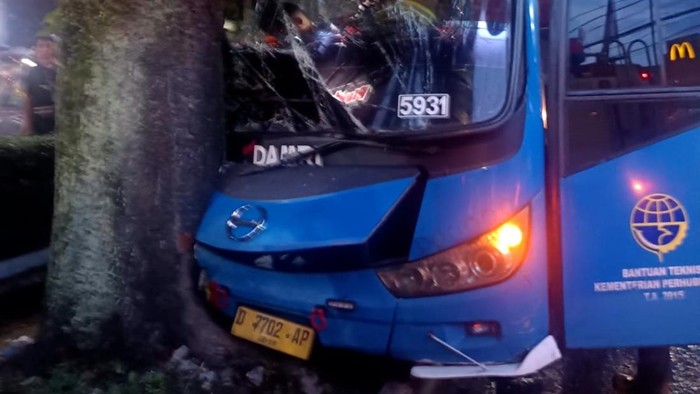 Bus Damri di Bandung tabrak pohon. Bus Damri di Bandung tabrak pohon.