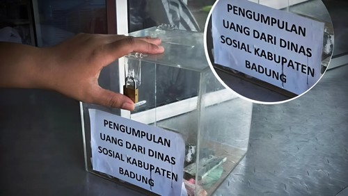 Kotak pengumpulan uang yang mencatut nama Dinsos Badung viral di medsos, Senin (27/10/2025). (Istimewa)