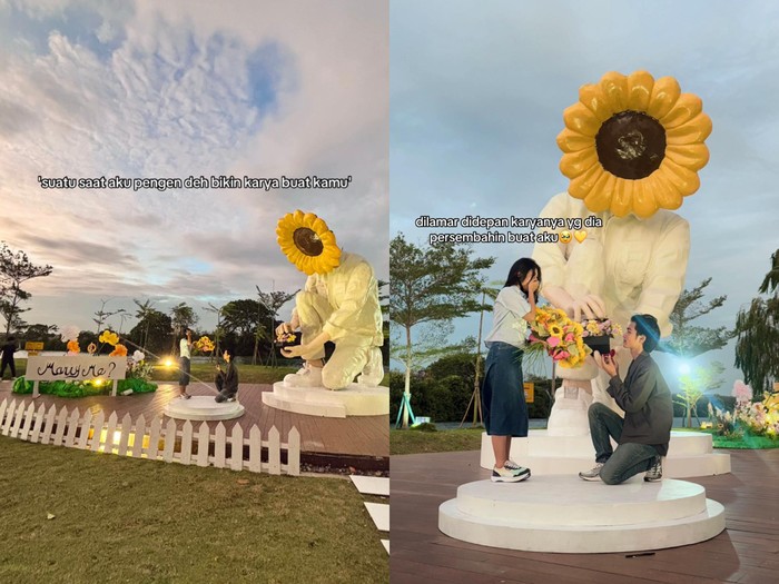 Beredar viral di TikTok, pria ini membuat instalasi bunga matahari ukuran raksasa untuk melamar kekasihnya.