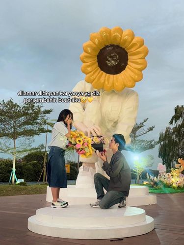 Lamaran Romantis Beredar viral di TikTok, pria ini membuat instalasi bunga matahari ukuran raksasa untuk melamar kekasihnya.