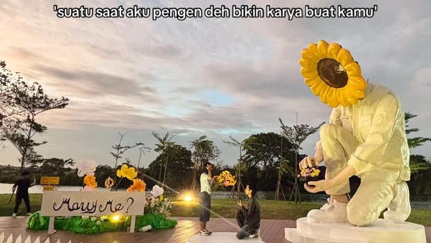 Lamaran Romantis Beredar viral di TikTok, pria ini membuat instalasi bunga matahari ukuran raksasa untuk melamar kekasihnya.