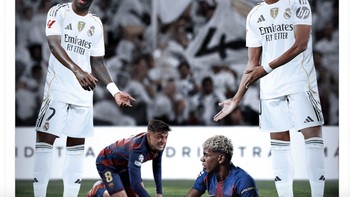 Real Madrid memetik kemenangan berharga di El Classico. Foto: X.com