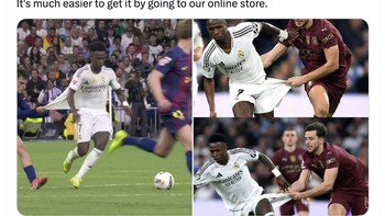 Vini Jr berulangkali ditarik kausnya, kenapa tidak beli di toko saja? Foto: X.com