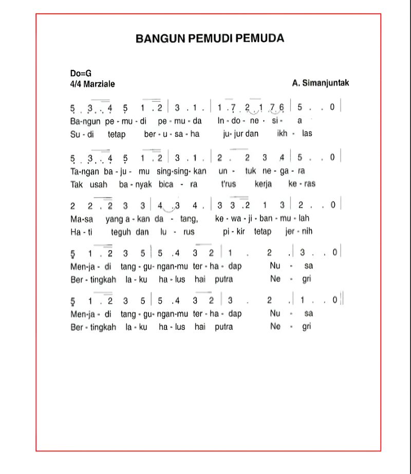 Not Angka dan Lirik Lagu Bangun Pemuda Pemudi Not Angka dan Lirik Lagu Bangun Pemuda Pemudi