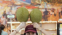 Ini momen Maudy Ayunda sambil memegang dua buah durian pilihannya. Kedua durian tersebut berukuran besar dan tampak segar. Foto: Instagram/@maudyayunda Ini momen Maudy Ayunda sambil memegang dua buah durian pilihannya. Kedua durian tersebut berukuran besar dan tampak segar. Foto: Instagram/@maudyayunda