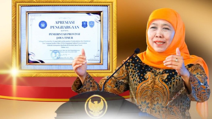 Tangkapan layar kiriman Gubernur Jatim Khofifah Indar Parawansa soal penghargaan dari BSSN berkaitan inisiatif penguatan ketahanan siber di daerah.