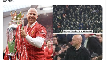 Hanya dalam waktu singkat, Slot juara Liga Inggris dan sekarang pesakitan. Foto: X.com