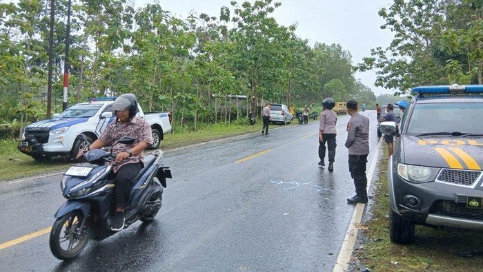 Polisi saat mendatangi lokasi kecelakaan antara mobil dan motor di JJLS, Saptosari, Gunungkidul. Polisi saat mendatangi lokasi kecelakaan antara mobil dan motor di JJLS, Saptosari, Gunungkidul.