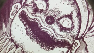 Atau lihat deh karakter badut The Trickster yang ada di pameran ilustrasi Junji Ito yang sangat killer. Foto: Tia Agnes/ detikcom