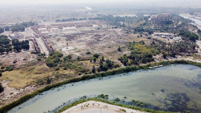 A drone view shows the ancient city of Babylon, a UNESCO World Heritage site, in Babylon, Iraq, October 22, 2025. Experts warn that rising soil salinity and past restoration errors are threatening the preservation of Iraq’s archaeological sites. REUTERS/Ahmed Saad