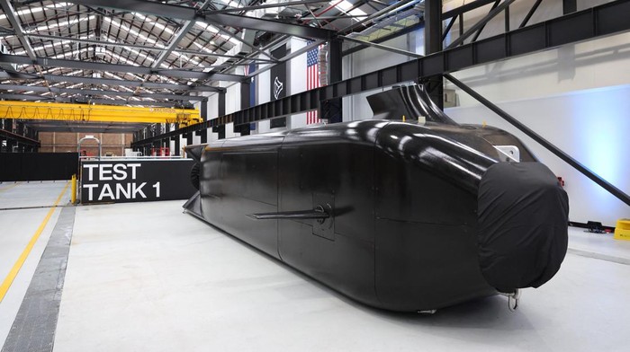 A Ghost Shark autonomous undersea vehicle stands inside Anduril Australia’s new manufacturing facility during its opening ceremony, following the Royal Australian Navy's award of a A$1.7 billion contract to Anduril Australia in September, in Sydney, Australia, October 31, 2025. REUTERS/Hollie Adams