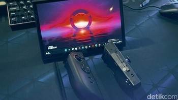 Konsol ini bisa digunakan seperti mini PC portabel, lengkap dengan sistem operasi Windows 11. Pengguna dapat melepas kontroler dan menggunakan layar utama sebagai monitor mandiri. Foto: Adi Fida Rahman/detikINET