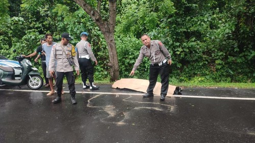 Olah TKP kecelakaan beruntun yang menewaskan pelajar SMA di Jalan Denpasar-Gilimanuk, Kelurahan Gilimanuk, Kecamatan Melaya, Kabupaten Jembrana, Bali, Kamis (30/10/2025). (Polres Jembrana)