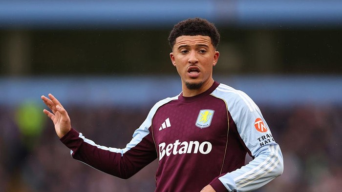 BIRMINGHAM, ENGLAND - OCTOBER 26: Jadon Sancho of Aston Villa looks on during the Premier League match between Aston Villa and Manchester City at Villa Park on October 26, 2025 in Birmingham, England. (Photo by Marc Atkins - AVFC/Aston Villa FC via Getty Images)