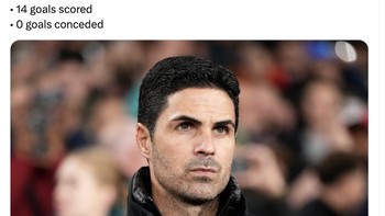 Respek untuk Mikel Arteta, 7 kali menang dan 7 kali pula clean sheet. Foto: X.com