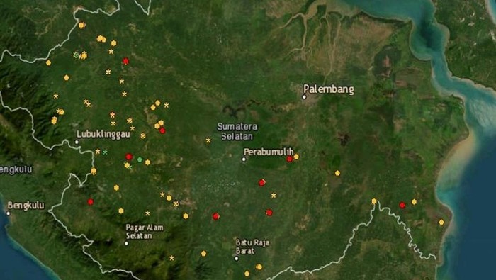 Hotspot yang terdeteksi di wilayah Sumsel 1 November 2025.
