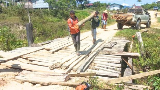 Jembatan di Krayan Timur Lapuk, Warga Gotong Royong Benahi. (Istimewa) Jembatan di Krayan Timur Lapuk, Warga Gotong Royong Benahi. (Istimewa)