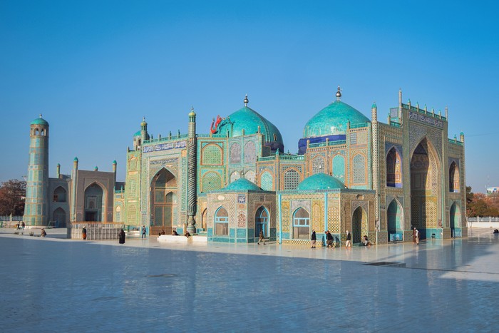 Shrine of Hazrat Ali or the famous blue mosque in Mazar-I-sharif, Balkh, Afghanistan on 22 February 2024.