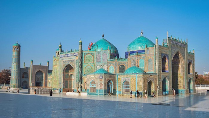 Shrine of Hazrat Ali or the famous blue mosque in Mazar-I-sharif, Balkh, Afghanistan on 22 February 2024.