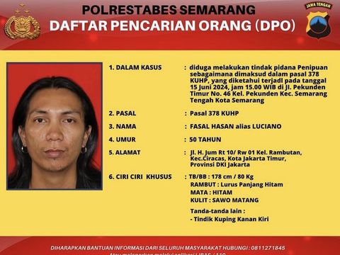 Buron Polrestabes Semarang dalam kasus penipuan menggunakan AI, Fasal Hasan alias Luciano (50). Diunggah Selasa (4/11/2025). Buron Polrestabes Semarang dalam kasus penipuan menggunakan AI, Fasal Hasan alias Luciano (50). Diunggah Selasa (4/11/2025).