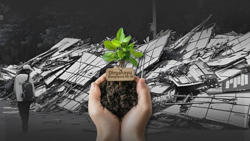 Ilustrasi gerakan cinta hijau, mengganti karangan bunga dengan bibit pohon sambut HUT Mangupura ke-16. (Kominfo Badung)