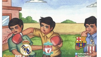 Meme Barcelona menyaksikan Liverpool melibas Real Madrid. Foto: X.com