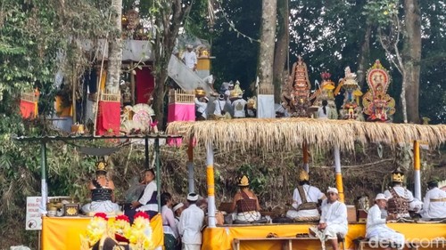 Suasana upacara suci Parikrama Wana Kerthi di Pura Penataran Pucak Mangu, Badung, Selasa (4/11/2025).
