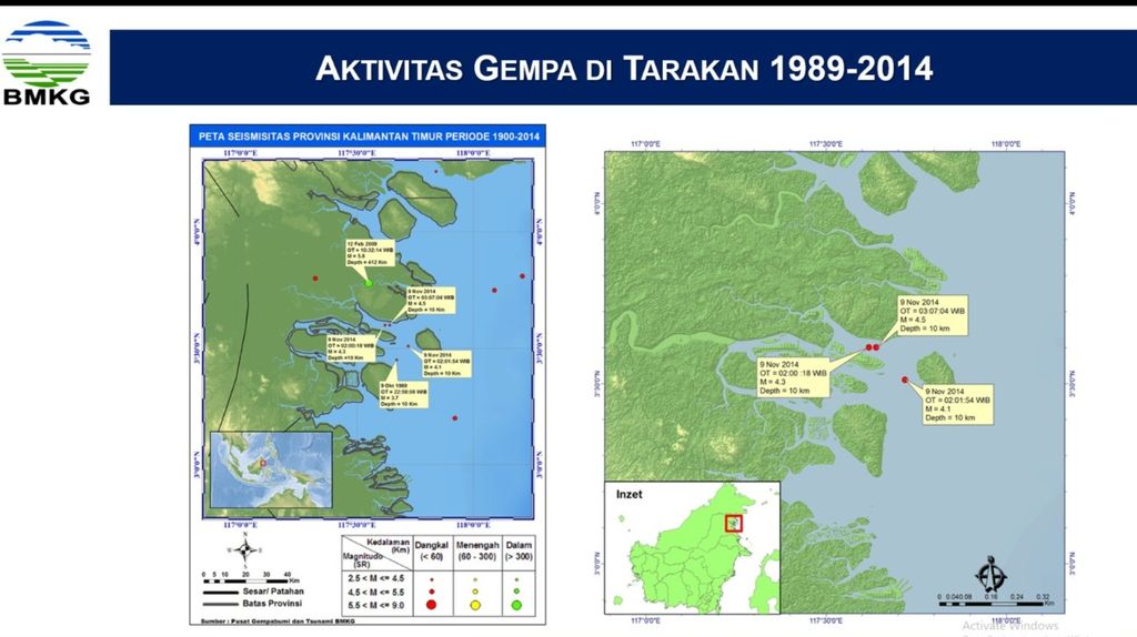 Aktivitas Gempa di Tarakan dari tahun 1989 - 2014. (Dok. BMKG)