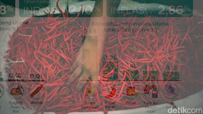 Pedagang menata cabai merah di Pasar Kramat Jati, Jakarta, Kamis (6/11/2025). BPS mencatat inflasi yoy hingga Oktober 2025 sebesar 2,86% yang dipicu harga emas hingga cabai.
