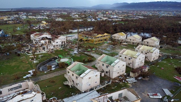 A drone view of affected areas, in the aftermath of Hurricane Melissa, in Black River, Jamaica, November 5, 2025. REUTERS/Raquel Cunha