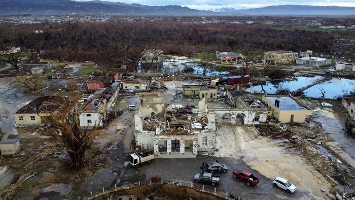 A drone view of affected areas, in the aftermath of Hurricane Melissa, in Black River, Jamaica, November 5, 2025. REUTERS/Raquel Cunha
