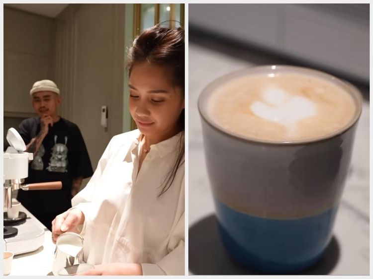 Momen Nagita Slavina dan Aloy Jadi Barista, Adu Skil Bikin Latte Art!