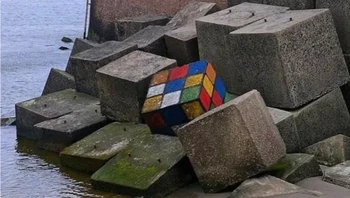 Eroded Rubik’s Cube di Pelabuhan Scheveningen, Belanda. Foto: via StreetArtUtopia