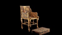 Kursi berlengan yang didekorasi dengan indah ini ditemukan terbungkus kain linen. Kursi ini terbuat dari kayu yang dilapisi lembaran emas yang dipahat (pola ditekan ke dalam logam) dan bertatahkan kaca, faience, dan batu semi mulia. Foto: (Dokumentasi Grand Egyptian Museum/GEM)