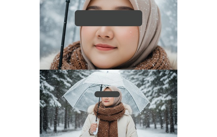 Hasil edit tren foto salju 