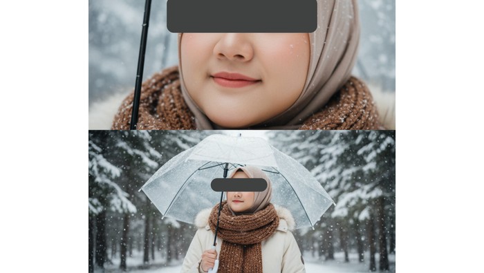 Hasil edit tren foto salju First Love menggunakan prompt di Gemini AI. (dok. Gemini AI).