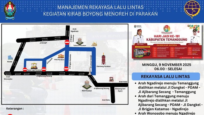 Rekayasa arus lalu lintas (lalin) rangkaian Hari Jadi ke-191 Kabupaten Temanggung.